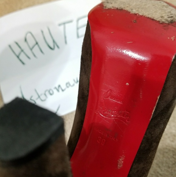 Louboutin brown suede block heels pumps AUTHENTIC - Picture 4 of 5